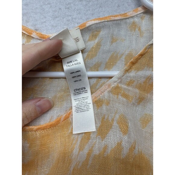 Chico's Poncho Ruana L/XL Orange Tie Dye Lightweight 100% Linen Boho - Picture 2 of 4